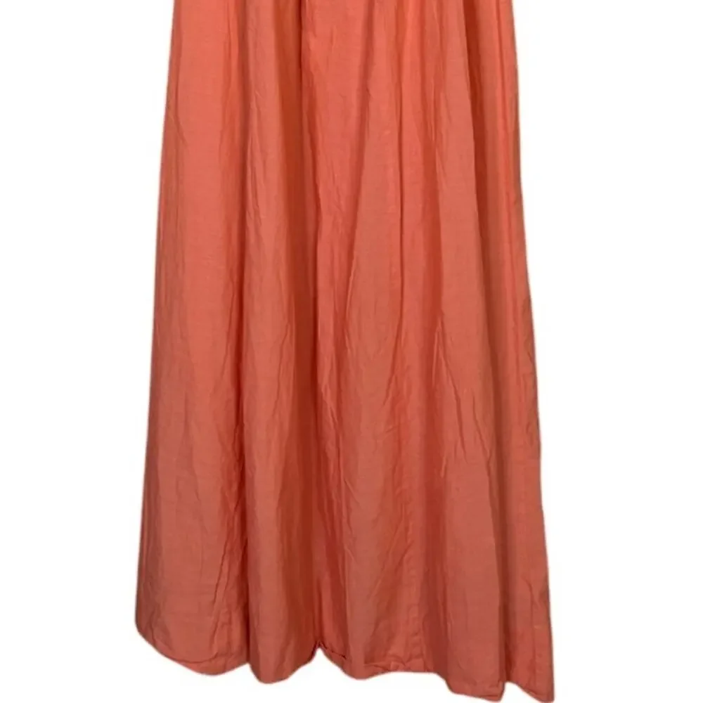 J.Crew Chambray  Sleeveless Halter Tie Front Maxi Dress VNeck Lightweight Salmon